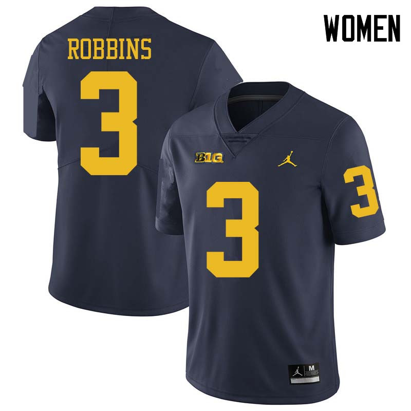 Jordan Brand Women #3 Brad Robbins Michigan Wolverines College Football Jerseys Sale-Navy